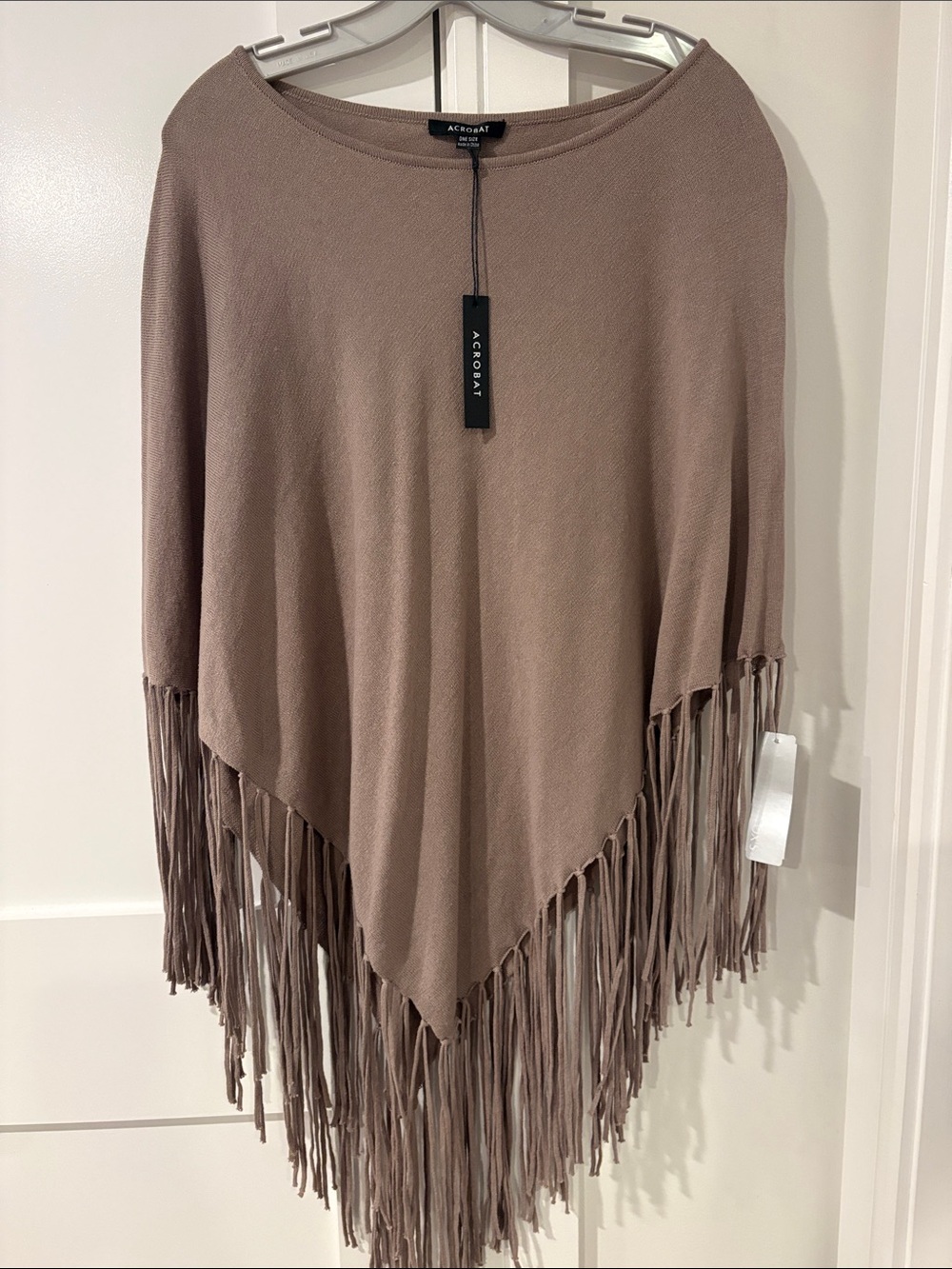 Acrobat Taupe Fringe Poncho One Size NWT